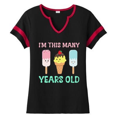 Funny 3rd Birthday Ice Cream Outfit 3 Yrs Old Ladies Halftime Notch Neck Tee