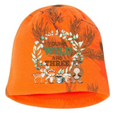 Funny 3rd Birthday Woodland Animals Young Wild & Three Kati - Camo Knit Beanie