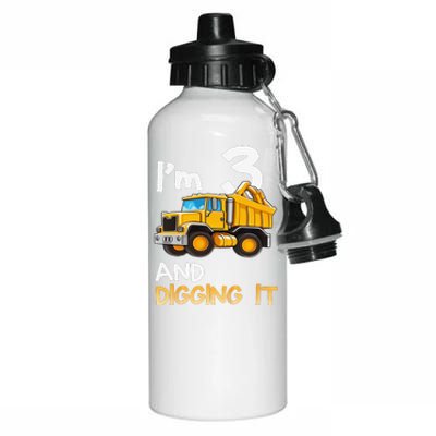 Funny 3th Birthday Construction Three 3yr Old Aluminum Water Bottle