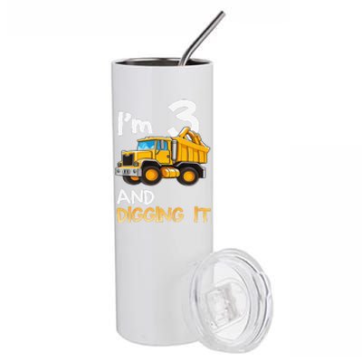 Funny 3th Birthday Construction Three 3yr Old Stainless Steel Tumbler