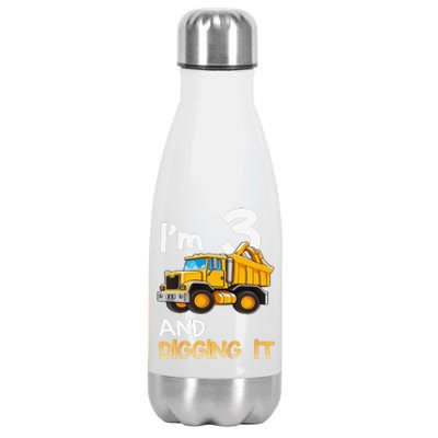 Funny 3th Birthday Construction Three 3yr Old Stainless Steel Insulated Water Bottle