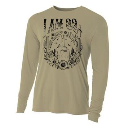 Funny 34th Birthday I Am 33 Plus 1 Middle Finger 33+1 Im 34 Cooling Performance Long Sleeve Crew