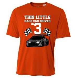 Funny 3rd Birthday Gift 3 Years Old Race Car Drivers Meaningful Gift Cooling Performance Crew T-Shirt