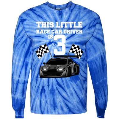 Funny 3rd Birthday Gift 3 Years Old Race Car Drivers Meaningful Gift Tie-Dye Long Sleeve Shirt