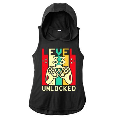 Funny 33rd Gamer  Saying Vintage Level 33 Unlocked Gaming Ladies PosiCharge Tri-Blend Wicking Draft Hoodie Tank