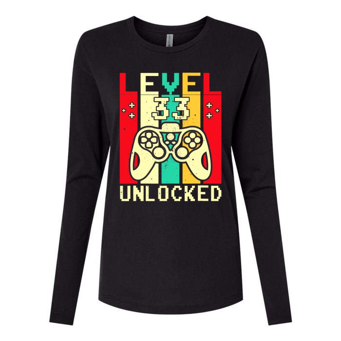 Funny 33rd Gamer  Saying Vintage Level 33 Unlocked Gaming Womens Cotton Relaxed Long Sleeve T-Shirt