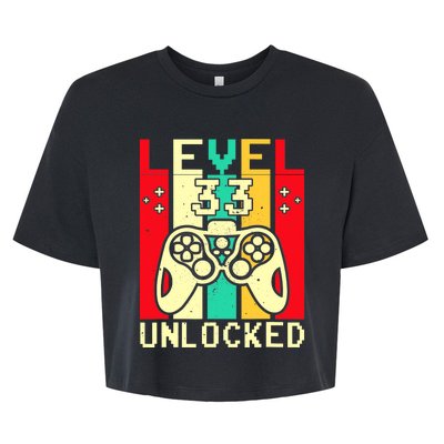 Funny 33rd Gamer  Saying Vintage Level 33 Unlocked Gaming Bella+Canvas Jersey Crop Tee