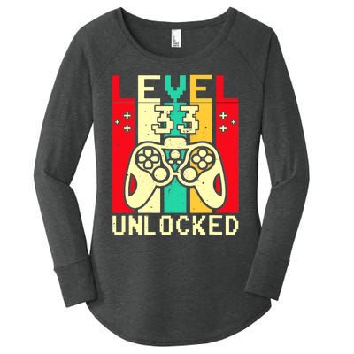 Funny 33rd Gamer  Saying Vintage Level 33 Unlocked Gaming Women's Perfect Tri Tunic Long Sleeve Shirt