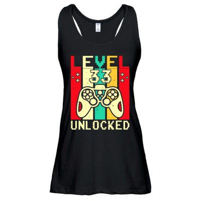 Funny 33rd Gamer  Saying Vintage Level 33 Unlocked Gaming Ladies Essential Flowy Tank