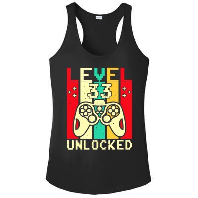 Funny 33rd Gamer  Saying Vintage Level 33 Unlocked Gaming Ladies PosiCharge Competitor Racerback Tank