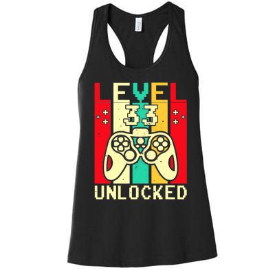 Funny 33rd Gamer  Saying Vintage Level 33 Unlocked Gaming Women's Racerback Tank