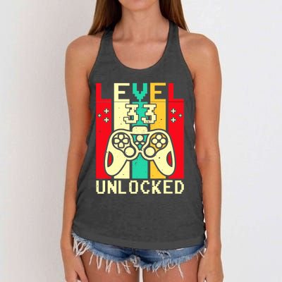 Funny 33rd Gamer  Saying Vintage Level 33 Unlocked Gaming Women's Knotted Racerback Tank