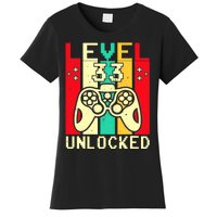 Funny 33rd Gamer  Saying Vintage Level 33 Unlocked Gaming Women's T-Shirt