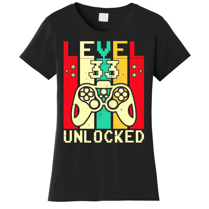 Funny 33rd Gamer  Saying Vintage Level 33 Unlocked Gaming Women's T-Shirt