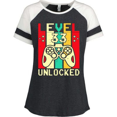 Funny 33rd Gamer  Saying Vintage Level 33 Unlocked Gaming Enza Ladies Jersey Colorblock Tee