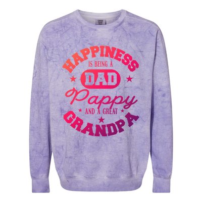 Family 365 Happiness Is Being A Dad Pappy And Great Grandpa Cool Gift Colorblast Crewneck Sweatshirt