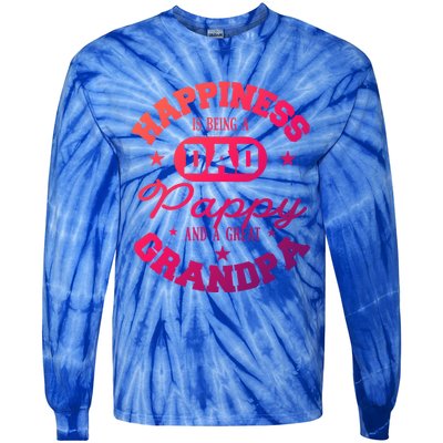 Family 365 Happiness Is Being A Dad Pappy And Great Grandpa Cool Gift Tie-Dye Long Sleeve Shirt