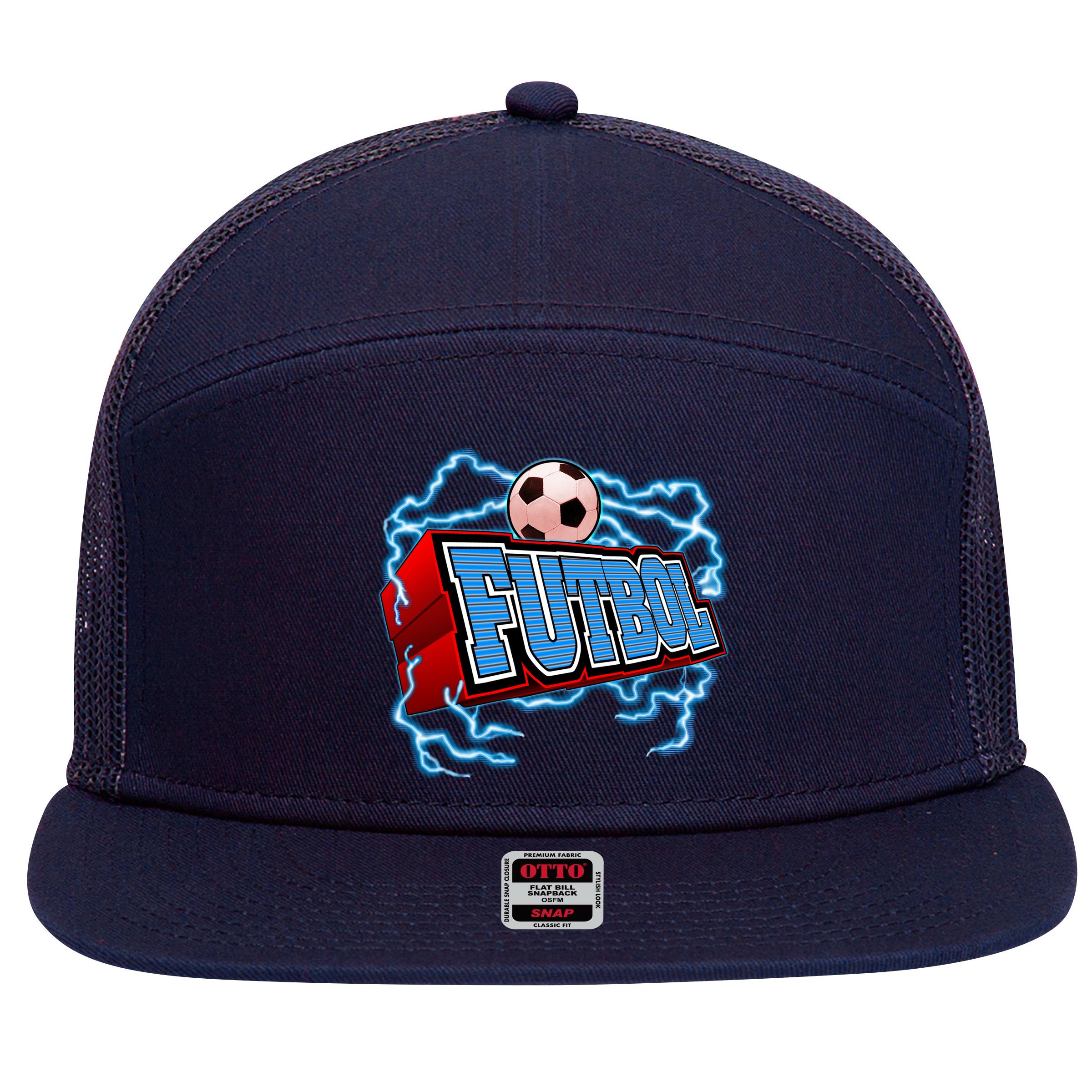 Futbol 3D Logo 7 Panel Mesh Trucker Snapback Hat