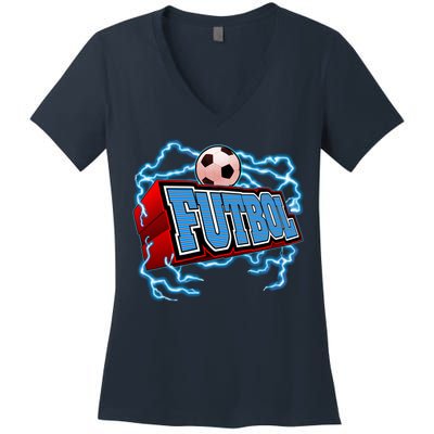 Futbol 3D Logo Women's V-Neck T-Shirt