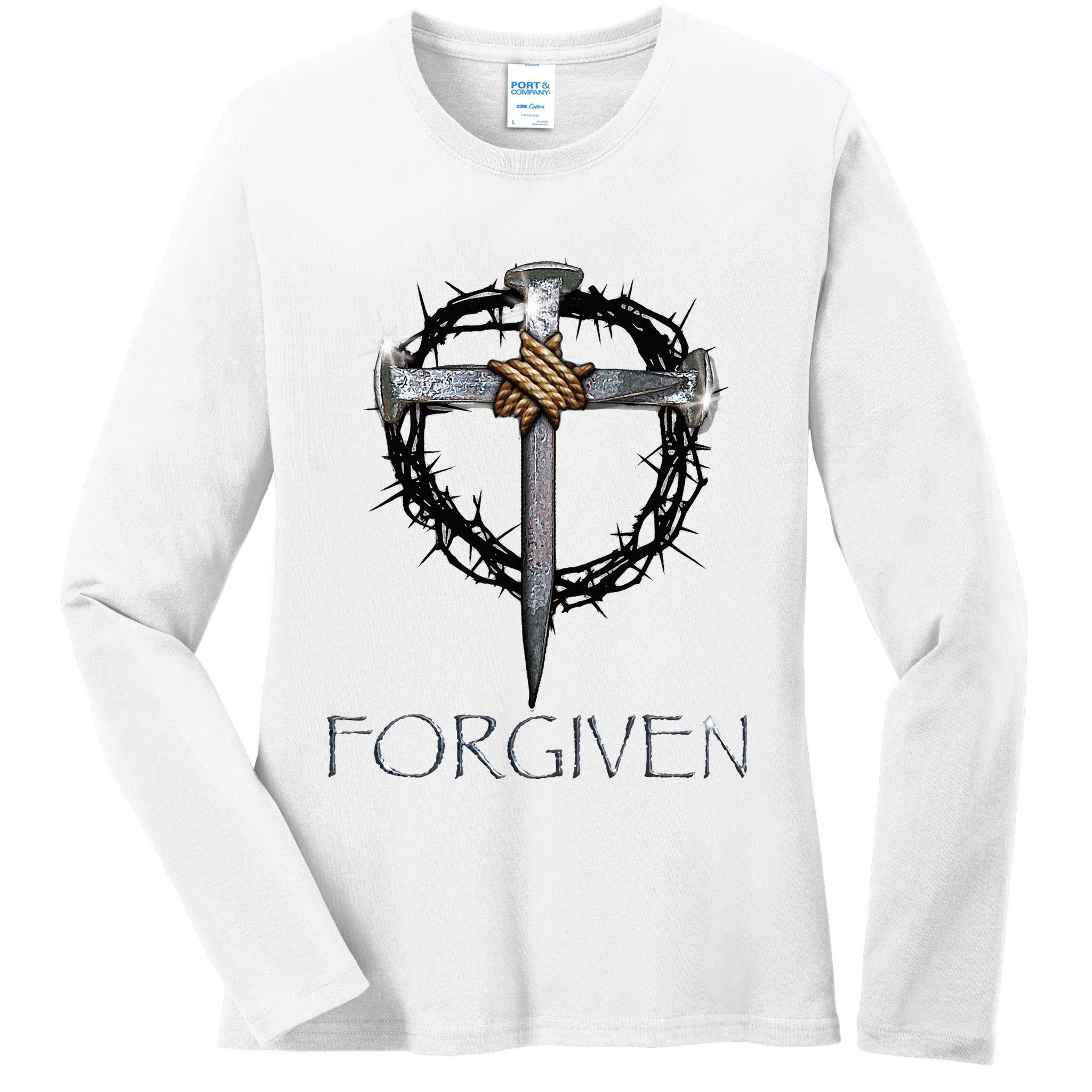 Forgiven 3 Nails Crown Of Thorns Ladies Long Sleeve Shirt
