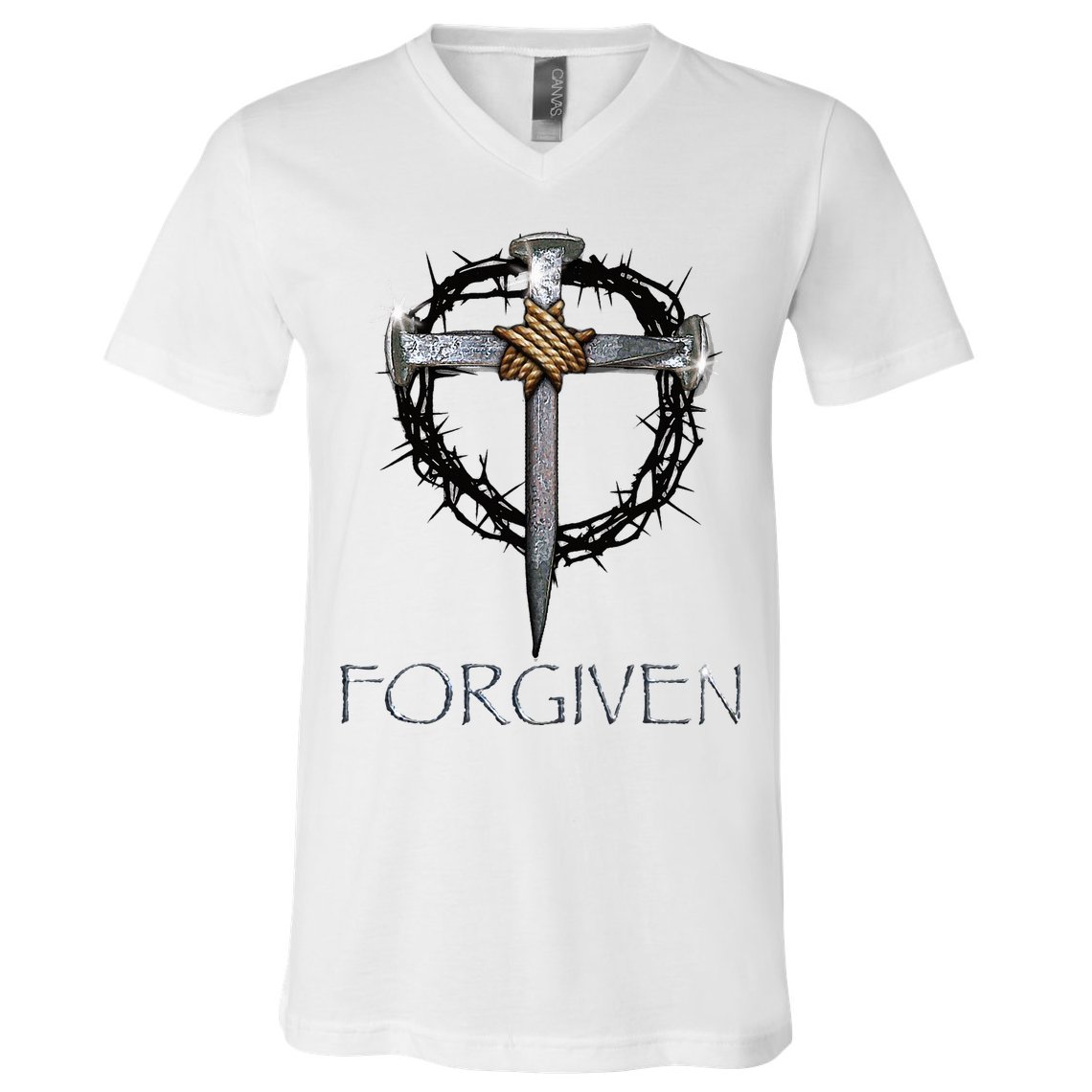 Forgiven  3 Nails crown of thorns  V-Neck T-Shirt