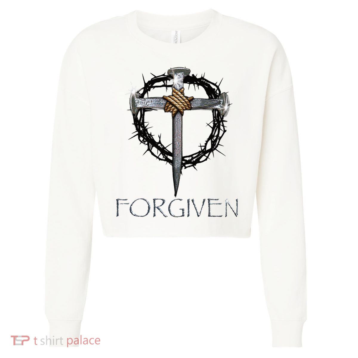 Forgiven  3 Nails crown of thorns  Cropped Pullover Crew