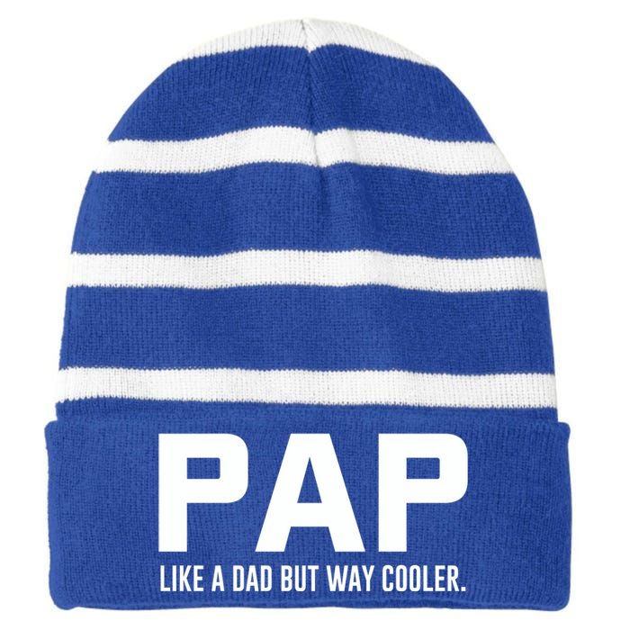 Family 365 Pap Like A Dad But Way Cooler Grandpa Great Gift Striped Beanie with Solid Band