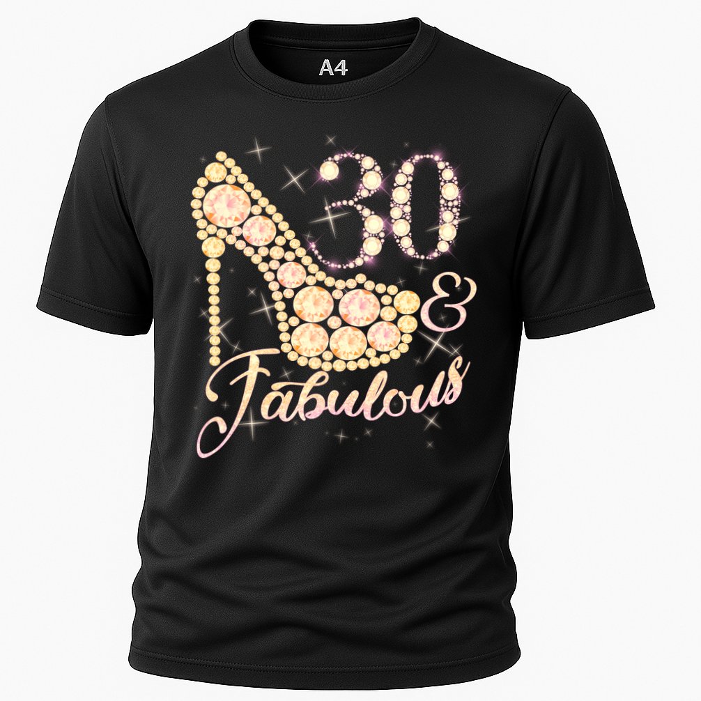 Fabulous & 30 Sparkly Heel 30th Birthday Cooling Performance Crew T-Shirt