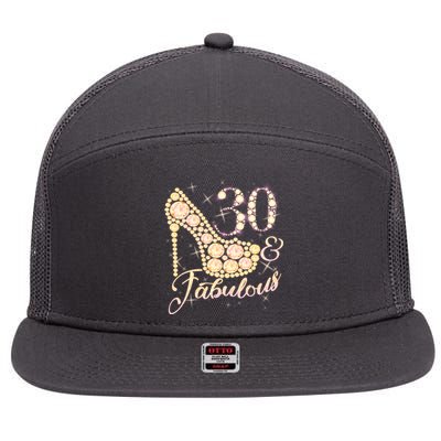 Fabulous & 30 Sparkly Heel 30th Birthday 7 Panel Mesh Trucker Snapback Hat