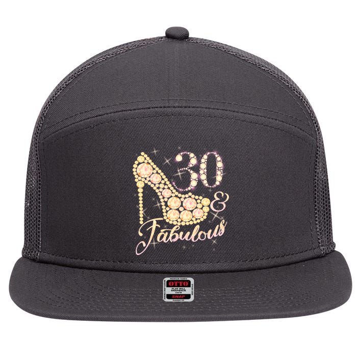Fabulous & 30 Sparkly Heel 30th Birthday 7 Panel Mesh Trucker Snapback Hat