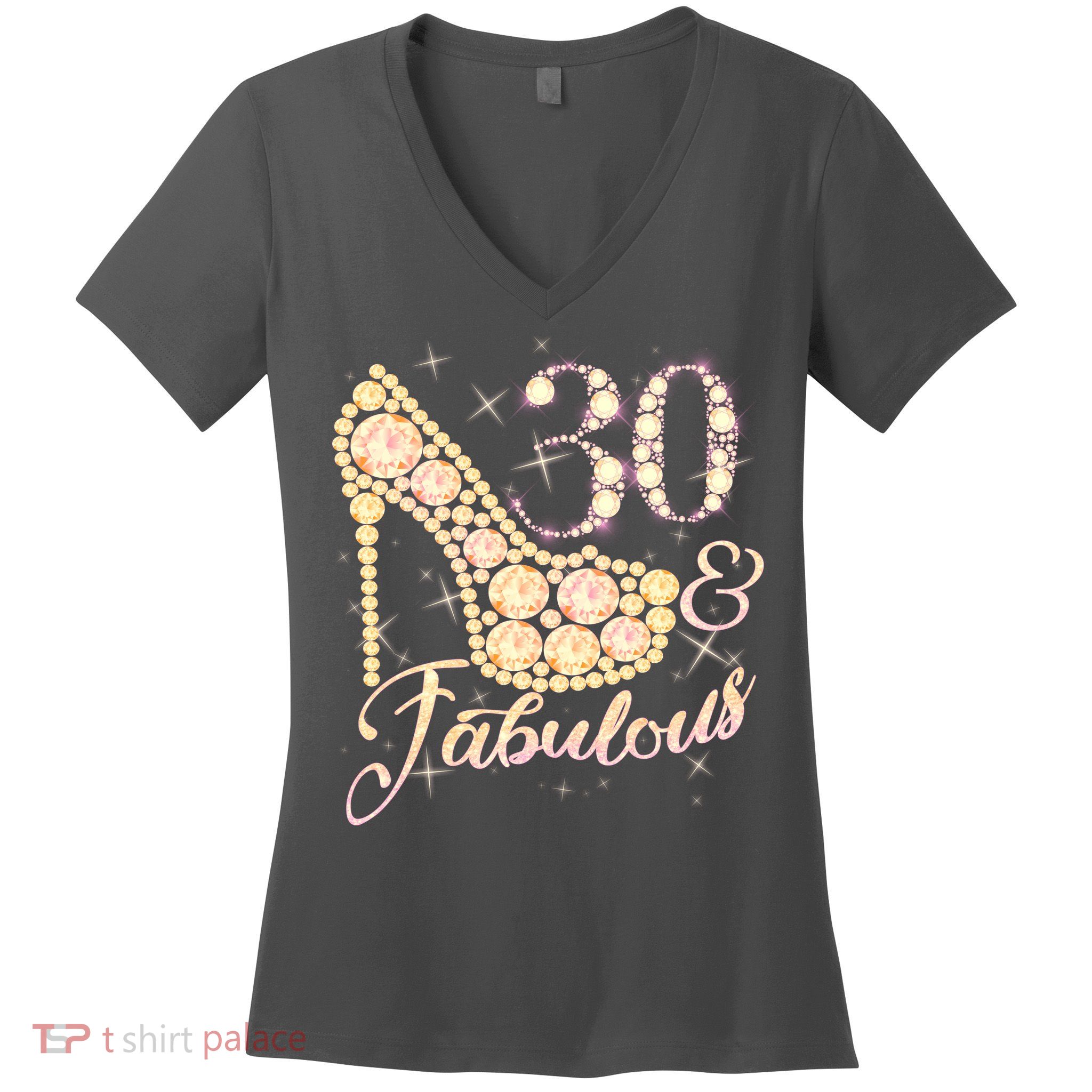Fabulous & 30 Sparkly Heel 30th Birthday Women's V-Neck T-Shirt
