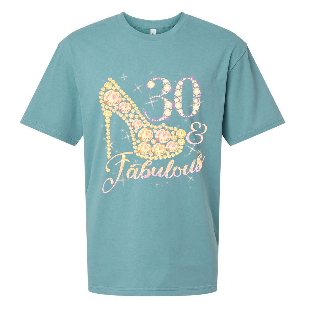 Fabulous & 30 Sparkly Heel 30th Birthday Sueded Cloud Jersey T-Shirt