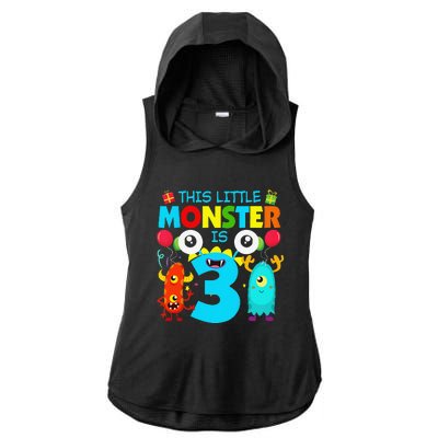 Funny 3 Year Old Gifts This Little Monster Is 3rd Birthday Ladies PosiCharge Tri-Blend Wicking Draft Hoodie Tank