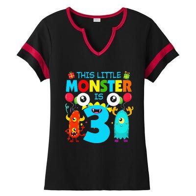 Funny 3 Year Old Gifts This Little Monster Is 3rd Birthday Ladies Halftime Notch Neck Tee