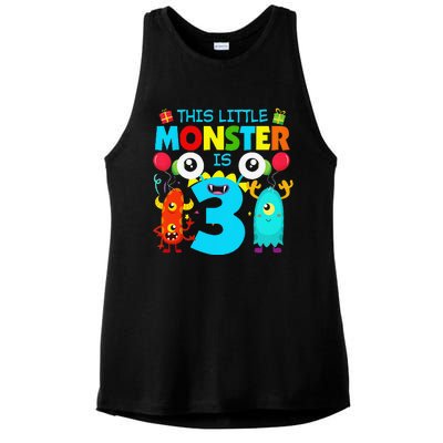 Funny 3 Year Old Gifts This Little Monster Is 3rd Birthday Ladies PosiCharge Tri-Blend Wicking Tank