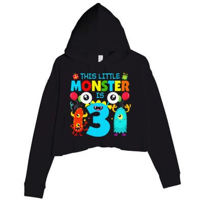 Funny 3 Year Old Gifts This Little Monster Is 3rd Birthday Crop Fleece Hoodie