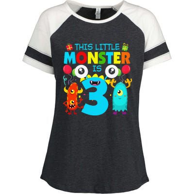 Funny 3 Year Old Gifts This Little Monster Is 3rd Birthday Enza Ladies Jersey Colorblock Tee