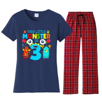 Funny 3 Year Old Gifts This Little Monster Is 3rd Birthday Women's Flannel Pajama Set