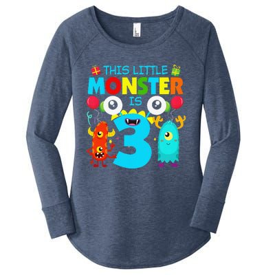 Funny 3 Year Old Gifts This Little Monster Is 3rd Birthday Women's Perfect Tri Tunic Long Sleeve Shirt