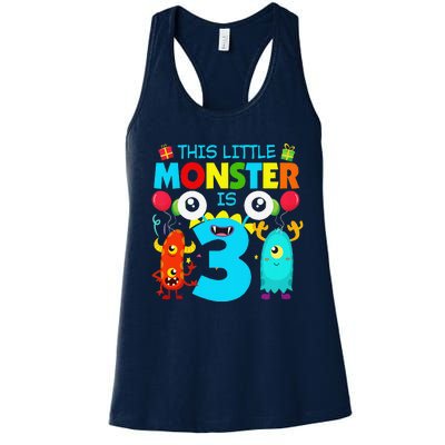 Funny 3 Year Old Gifts This Little Monster Is 3rd Birthday Women's Racerback Tank