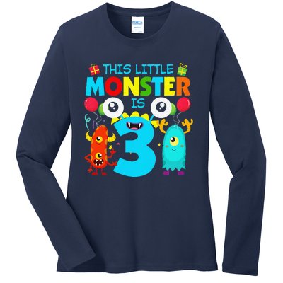 Funny 3 Year Old Gifts This Little Monster Is 3rd Birthday Ladies Long Sleeve Shirt