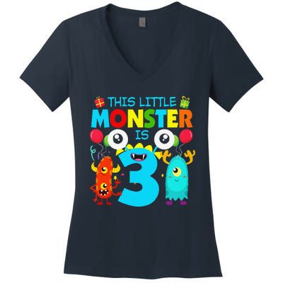 Funny 3 Year Old Gifts This Little Monster Is 3rd Birthday Women's V-Neck T-Shirt