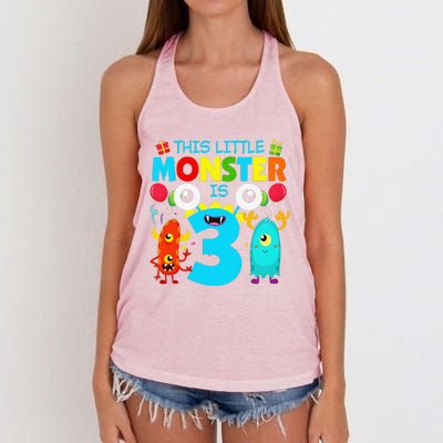 Funny 3 Year Old Gifts This Little Monster Is 3rd Birthday Women's Knotted Racerback Tank