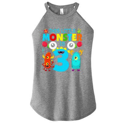 Funny 3 Year Old Gifts This Little Monster Is 3rd Birthday Women's Perfect Tri Rocker Tank