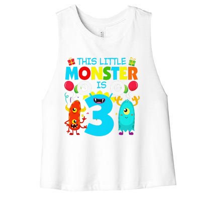 Funny 3 Year Old Gifts This Little Monster Is 3rd Birthday Women's Racerback Cropped Tank