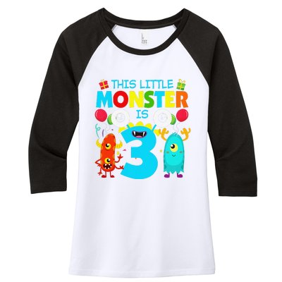 Funny 3 Year Old Gifts This Little Monster Is 3rd Birthday Women's Tri-Blend 3/4-Sleeve Raglan Shirt