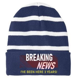 Funny 3 Year Work Anniversary 3rd Employee Appreciation Meme Striped Beanie with Solid Band