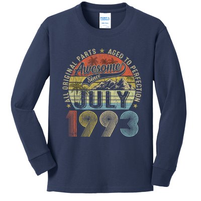 Funny 30 Year Old July 1993 Vintage Retro 30th Birthday Kids Long Sleeve Shirt