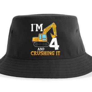 Four 4yr 4th Birthday Digger Construction 4 Years Old Sustainable Bucket Hat