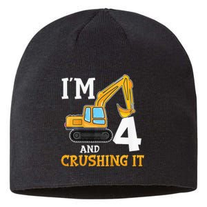 Four 4yr 4th Birthday Digger Construction 4 Years Old Sustainable Beanie